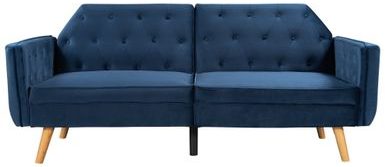 Futon Sofa Bed, Velvet Upholstered Folding Futon Lounge Couch - Symmetrical - Blue