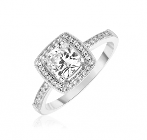 Sterling Silver Square Halo Ring with Cubic Zirconias (Size 7)